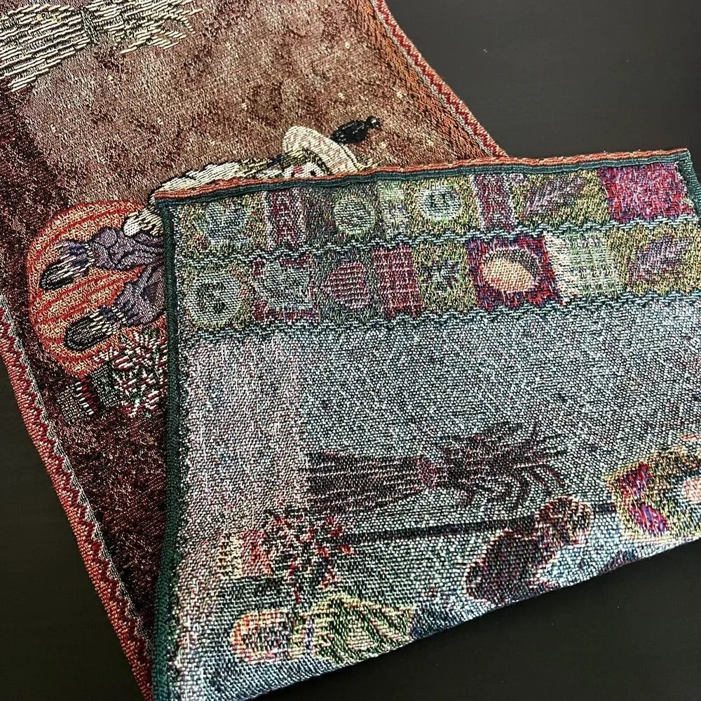 Vintage Tapestry Table Runner Autumn Fall Pumpkins Scarecrow Leaves‎ Cute 12x66